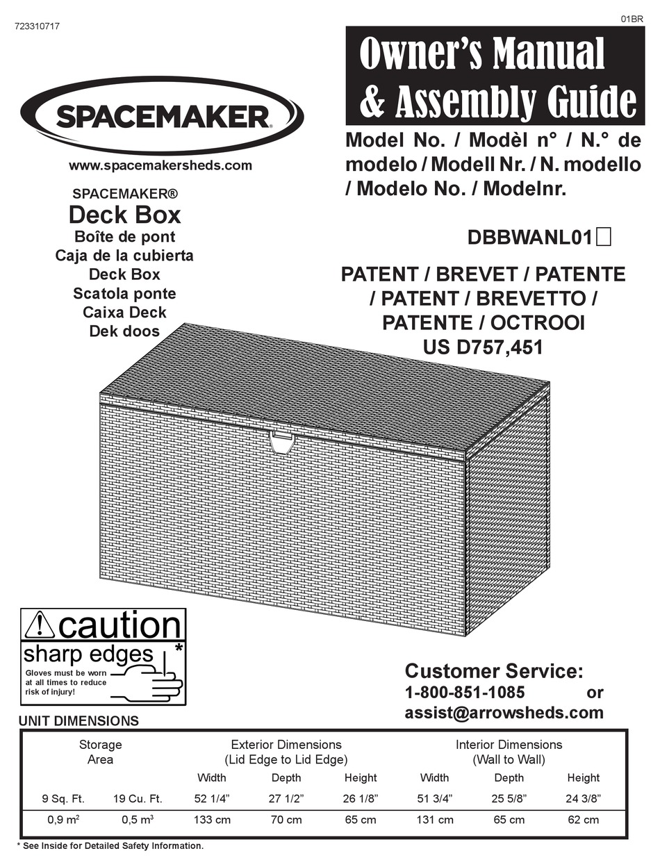 SPACEMAKER DECK BOX INDOOR FURNISHING OWNER S MANUAL ASSEMBLY MANUAL 