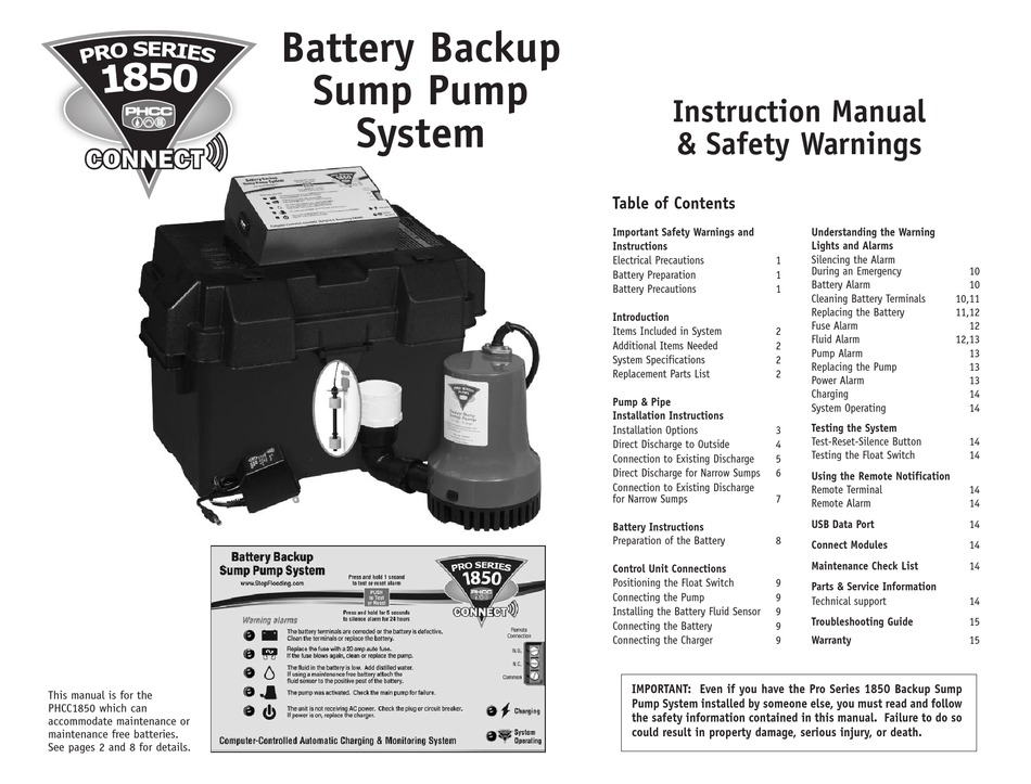 PRO SERIES PUMPS PHCC1850 WATER PUMP INSTRUCTION MANUAL & SAFETY