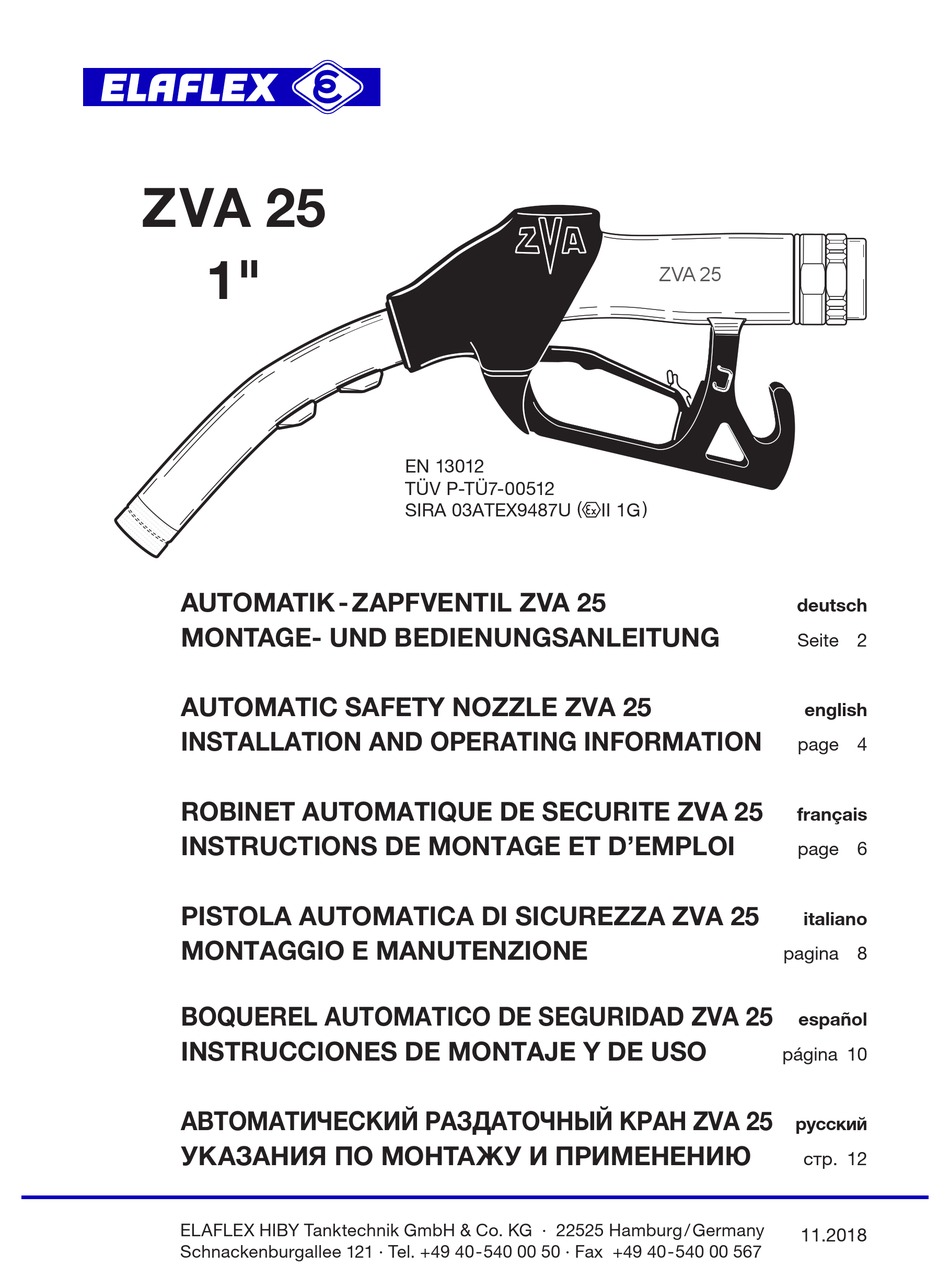 Messa In Funzione; Manutenzione; Funzionamento - Elaflex ZVA 25  Installation And Operating Information [Page 8]