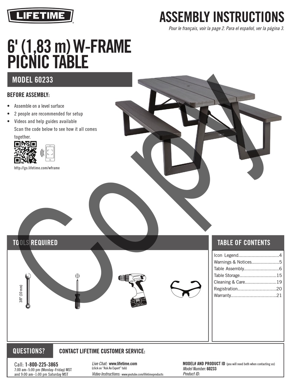 LIFETIME 60233 ASSEMBLY INSTRUCTIONS MANUAL Pdf Download ManualsLib