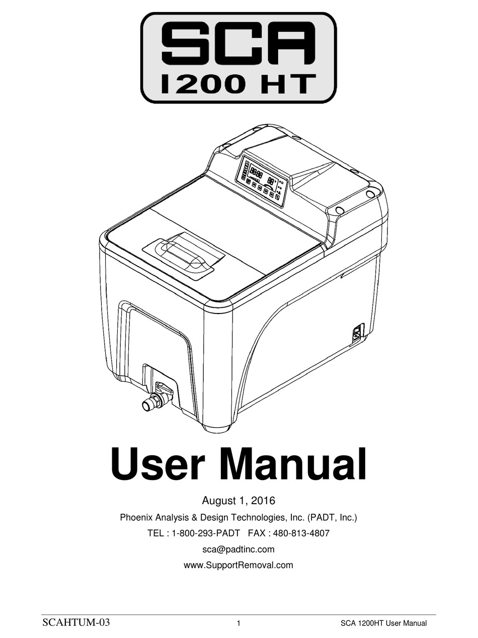 PADT SCA 1200 HT ULTRASONIC JEWELRY CLEANER USER MANUAL ManualsLib