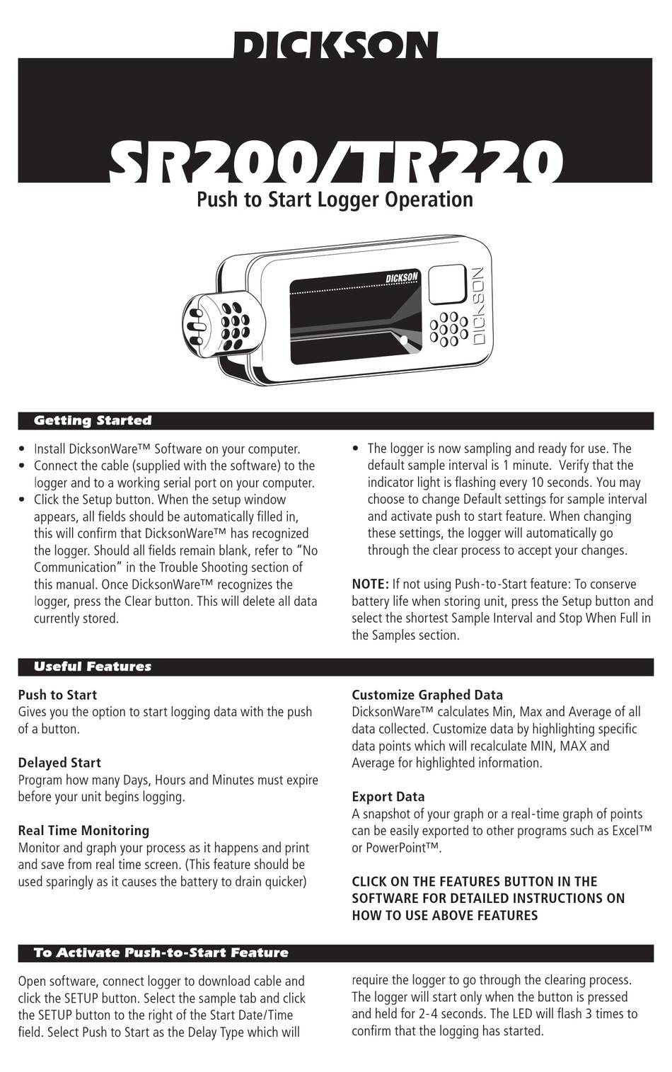 DICKSON SR200 DATA LOGGER MANUAL ManualsLib