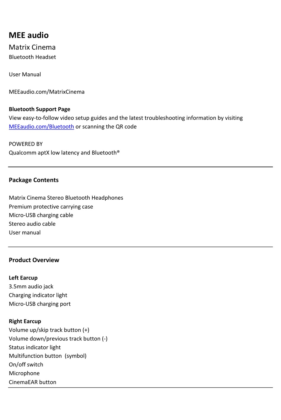 MEE AUDIO MATRIX CINEMA HEADSET USER MANUAL ManualsLib