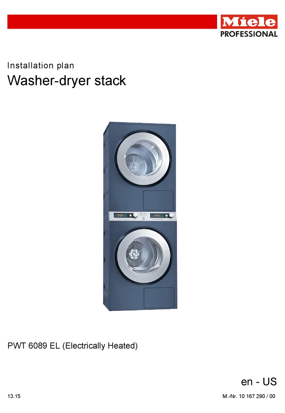MIELE PROFESSIONAL PWT 6089 EL WASHER/DRYER INSTALLATIONS PLAN ManualsLib