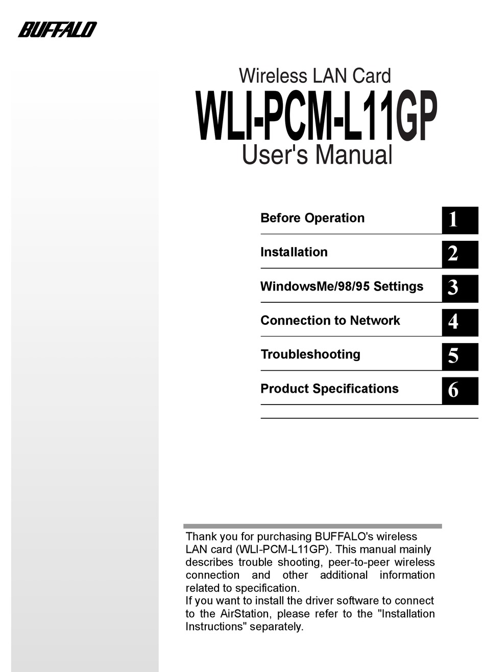 BUFFALO WLI-PCM-L11GP NETWORK CARD USER MANUAL | ManualsLib
