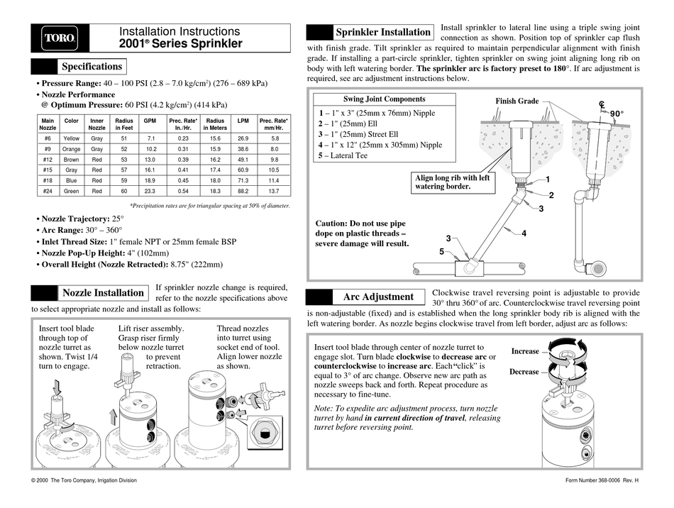 Toro 2001 Series Installation Instructions Pdf Download Manualslib