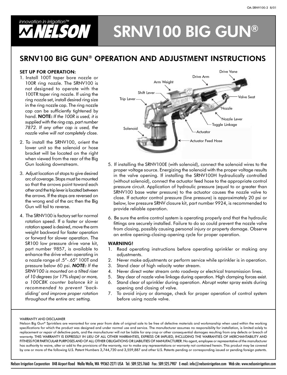 NELSON BIG GUN SERIES IRRIGATION SYSTEM OPERATING INSTRUCTIONS ManualsLib