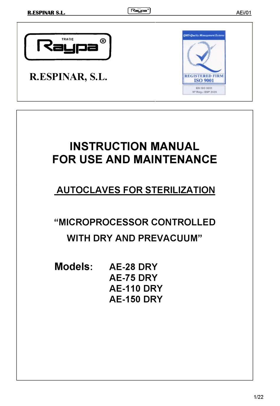 Raypa Ae 28 Dry Instruction Manual Pdf Download Manualslib