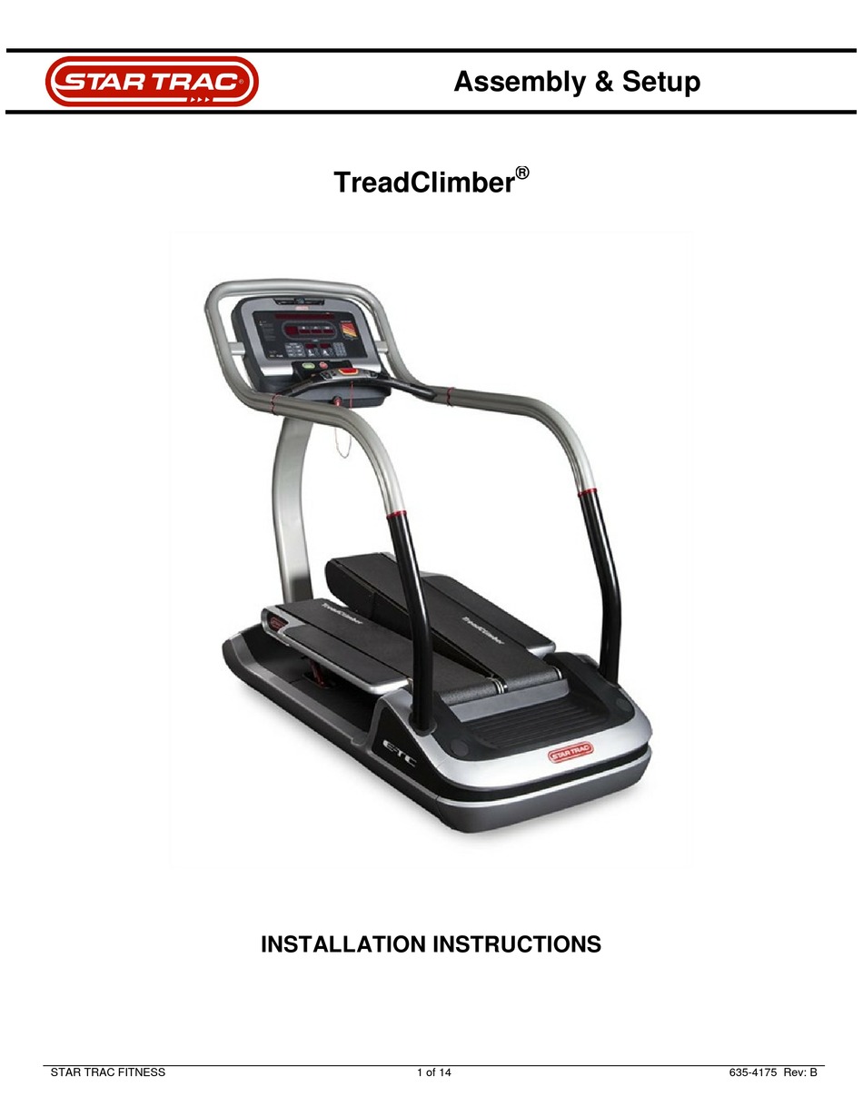 Star Trac Treadclimber Stepper Machine Installation Instructions Manual