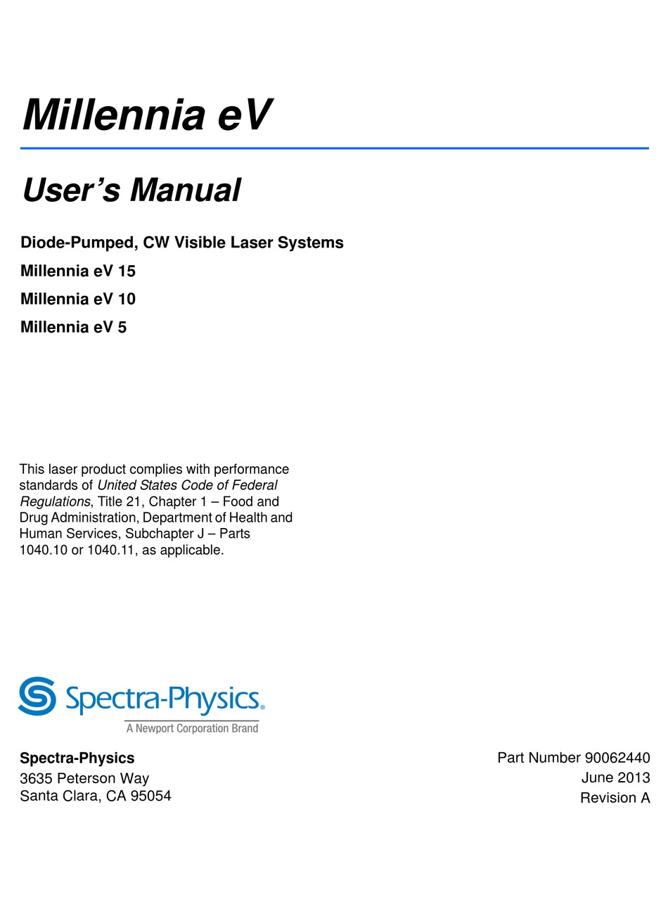 SPECTRAPHYSICS MILLENNIA EV SERIES USER MANUAL Pdf Download ManualsLib