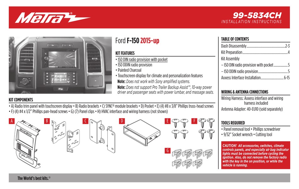 METRA ELECTRONICS 995834CH INSTALLATION INSTRUCTIONS MANUAL Pdf