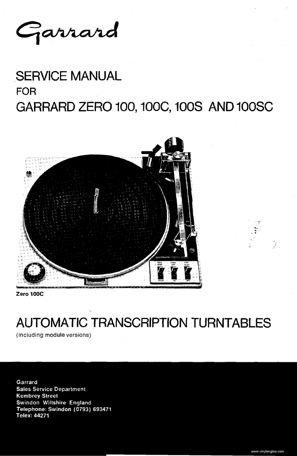 garrard zero 100 100c 100s 100sc service manual