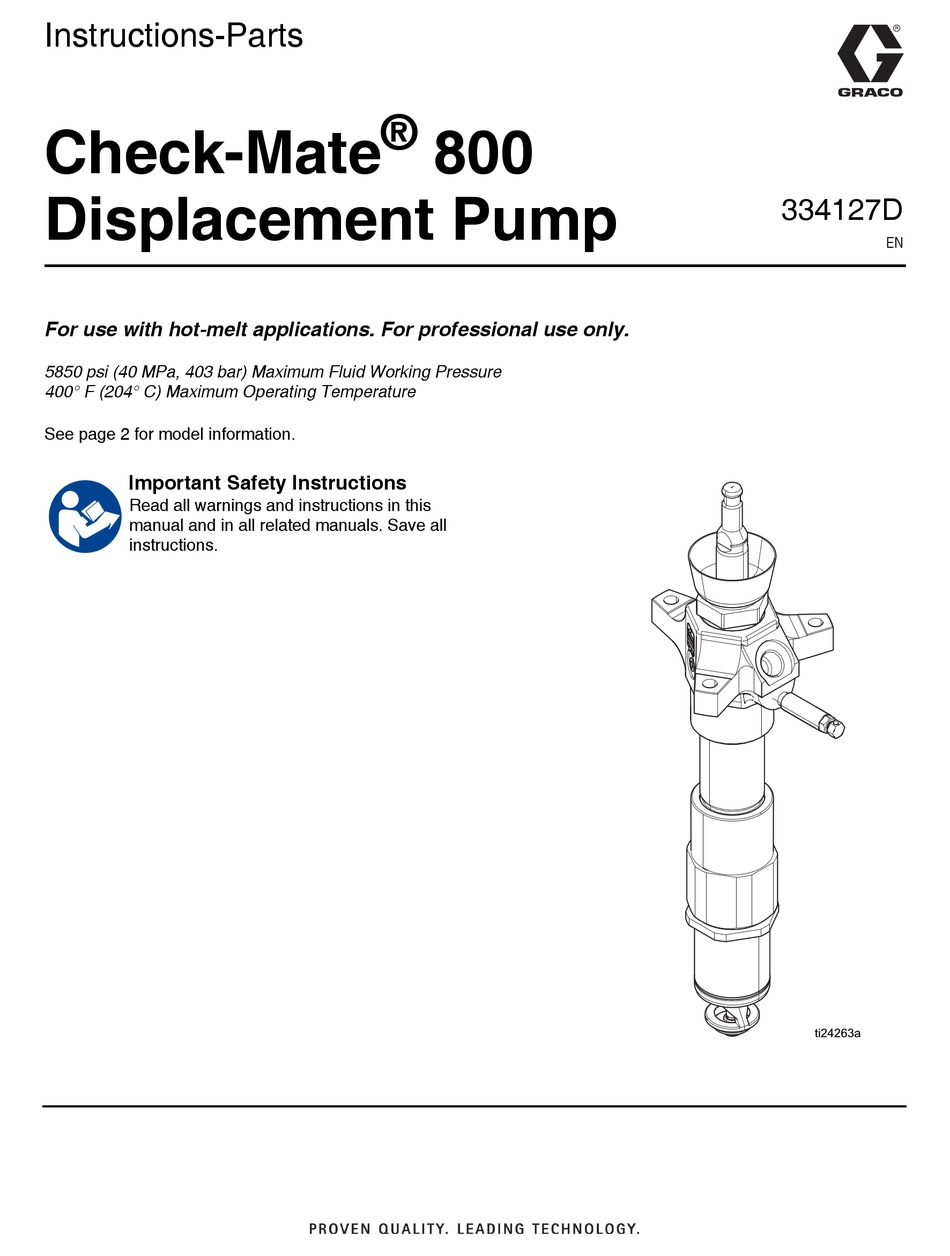 GRACO CHECKMATE 800 WATER PUMP INSTRUCTIONS FOR USE MANUAL ManualsLib