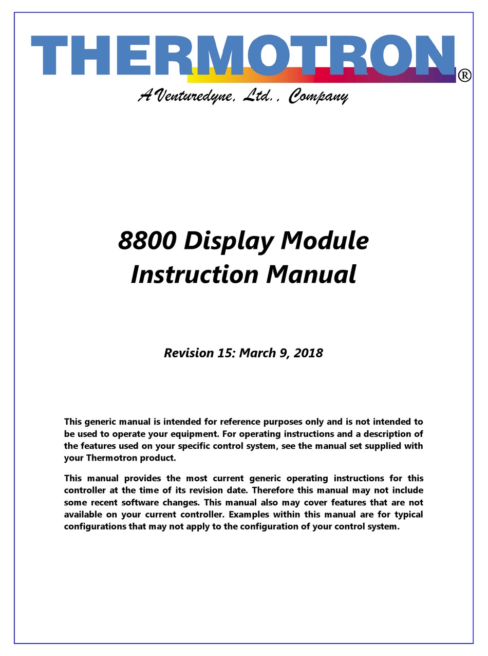 THERMOTRON 8800 MONITOR INSTRUCTION MANUAL ManualsLib