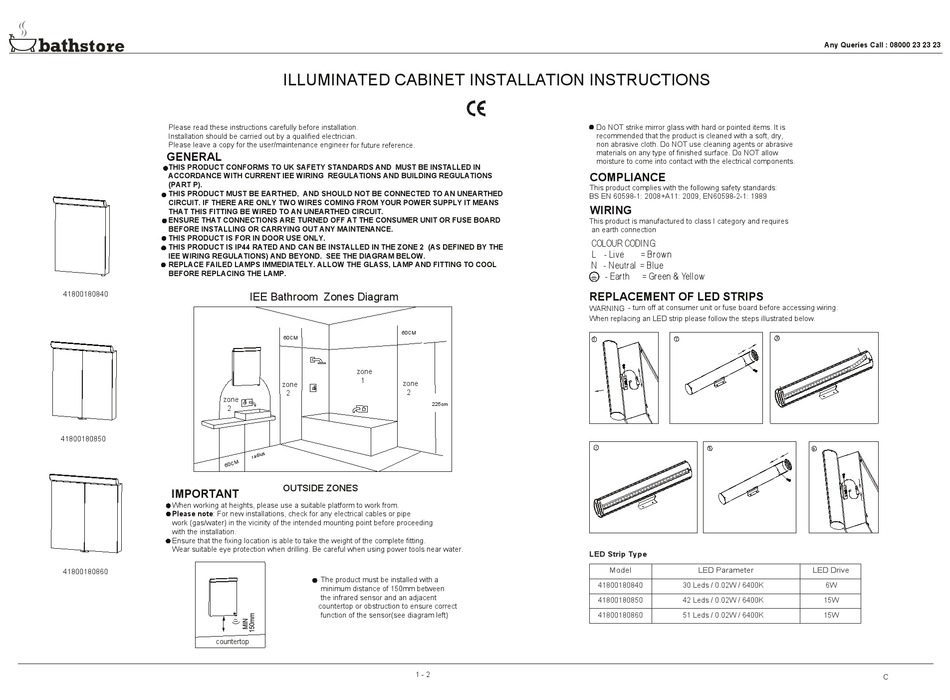 BATHSTORE 41800180840 INDOOR FURNISHING INSTALLATION INSTRUCTIONS