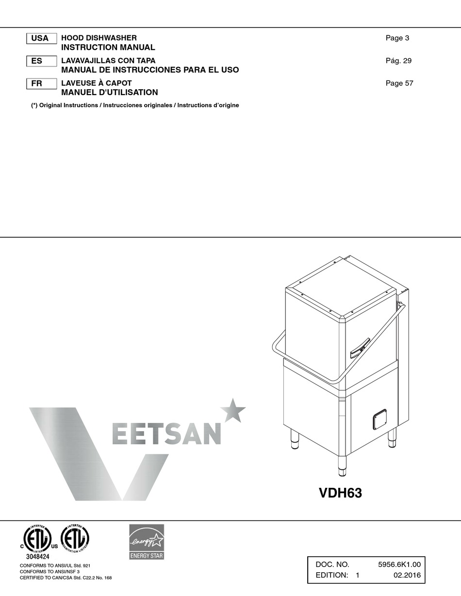 VDH63 Hoodtype Dishwasher (Three Phase) - Veetsan Star