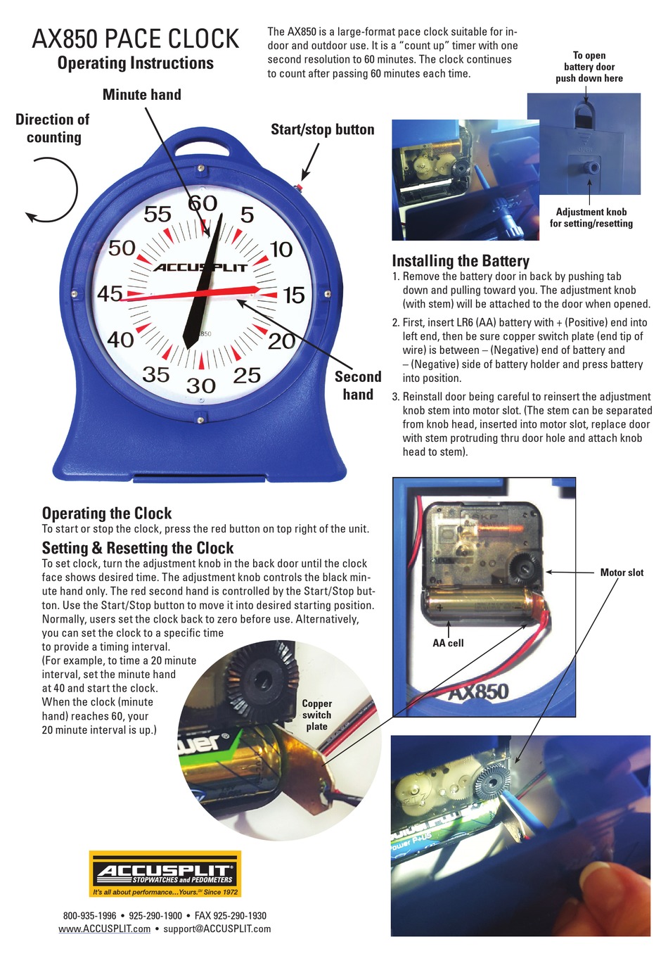 ACCUSPLIT AX850 CLOCK OPERATING INSTRUCTIONS ManualsLib