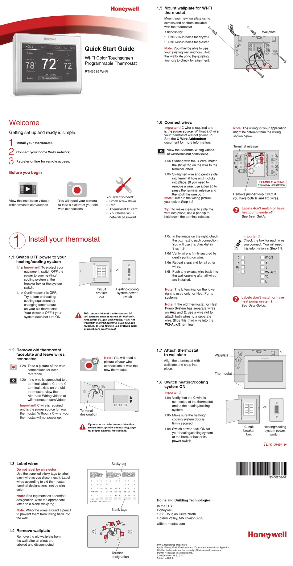 HONEYWELL RTH9585 WI-FI QUICK START MANUAL Pdf Download | ManualsLib