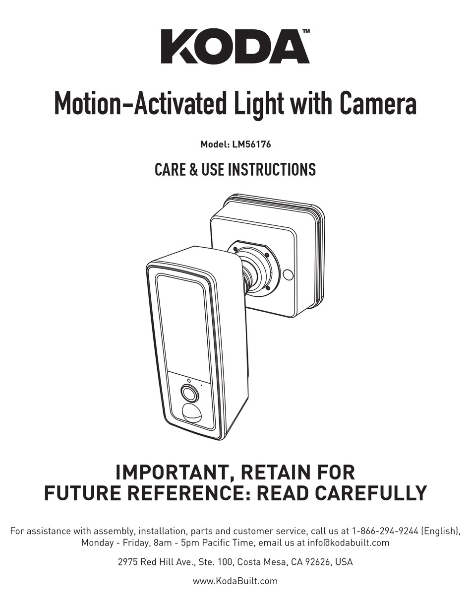 KODA LM56176 OUTDOOR LIGHT CARE & USE INSTRUCTIONS ManualsLib