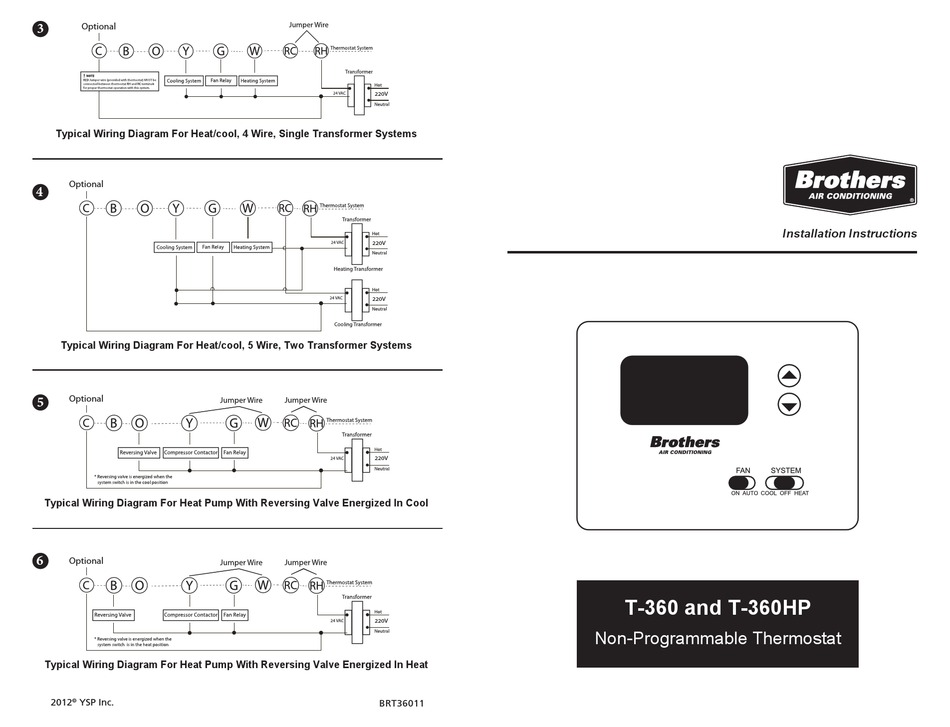 BROTHER T-360HP THERMOSTAT INSTALLATION INSTRUCTIONS | ManualsLib