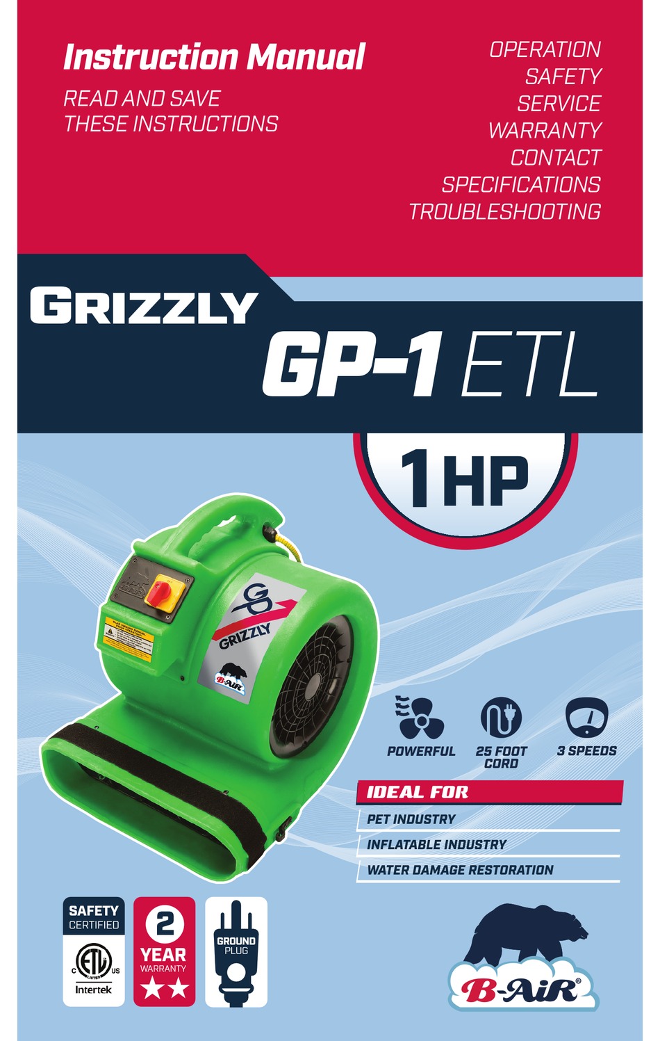 Grizzly GP-1 Blower by B-Air