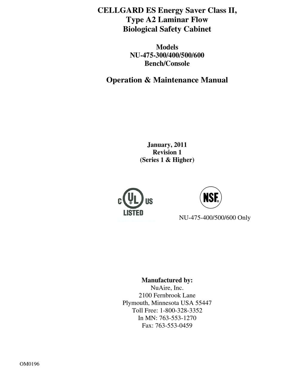 NUAIRE NU-475-300 OPERATION & MAINTENANCE MANUAL Pdf Download | ManualsLib