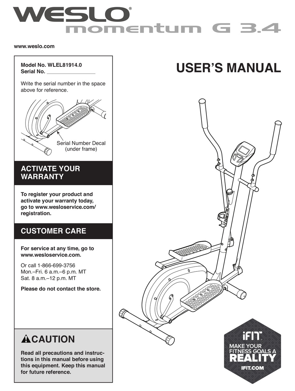 WESLO WLEL81914.0 USER MANUAL Pdf Download | ManualsLib