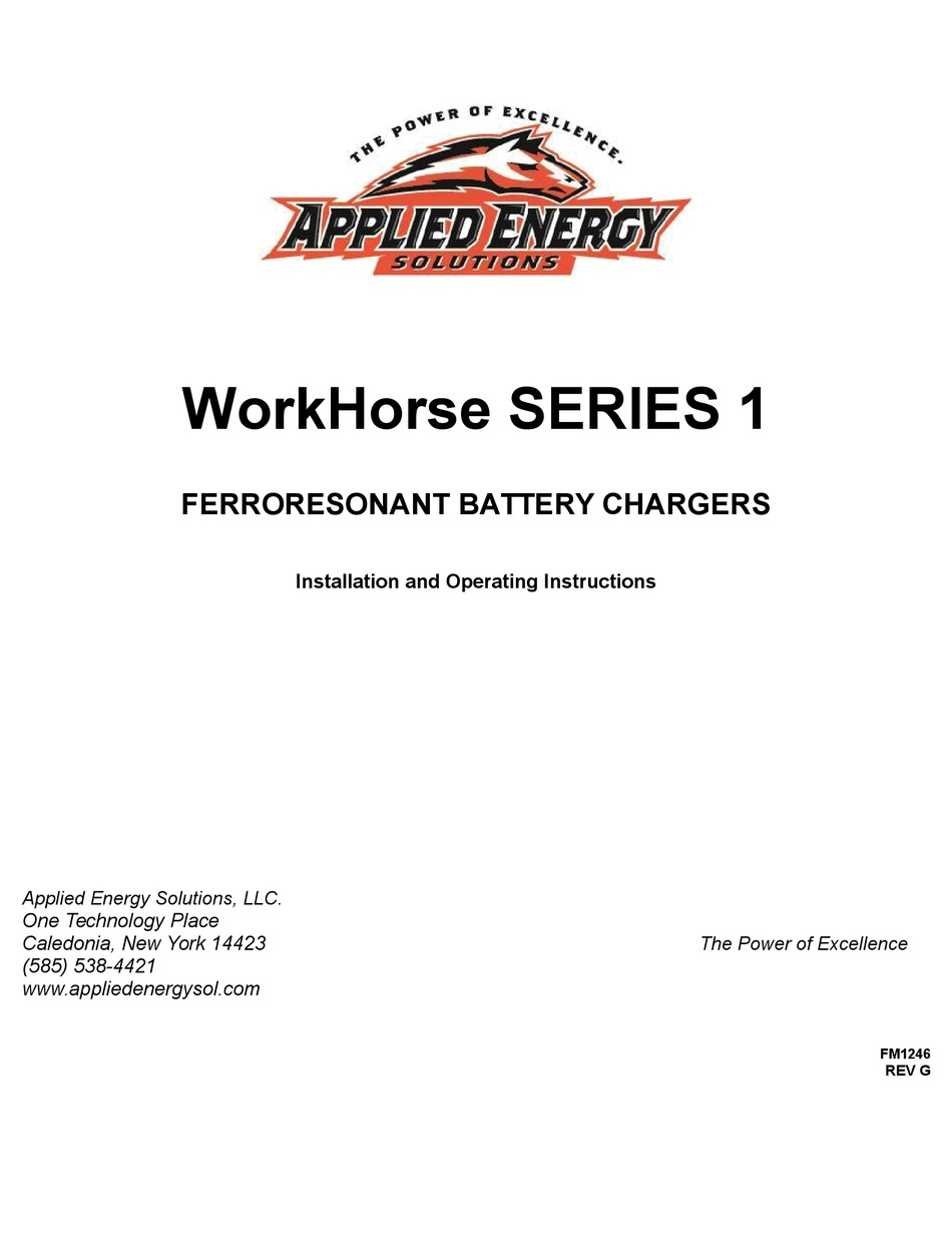 APPLIED ENERGY SOLUTIONS WORKHORSE SERIES 1 BATTERY CHARGER OPERATING