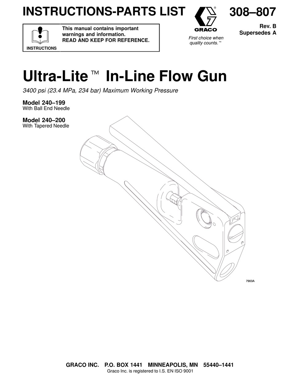 GRACO ULTRA-LITE 240-200 INSTRUCTIONS-PARTS LIST MANUAL Pdf Download