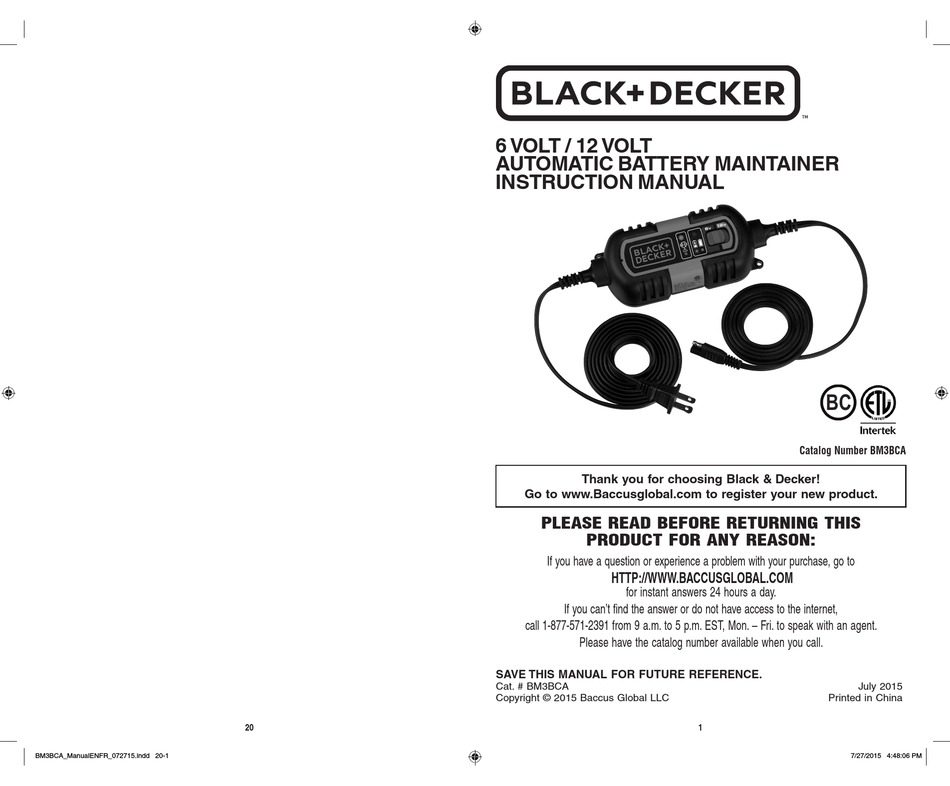 BLACK DECKER BM3BCA BATTERY CHARGER INSTRUCTION MANUAL ManualsLib