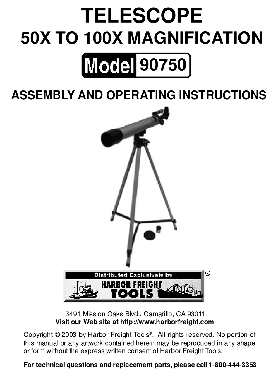 HARBOR FREIGHT TOOLS 90750 TELESCOPE ASSEMBLY AND OPERATING