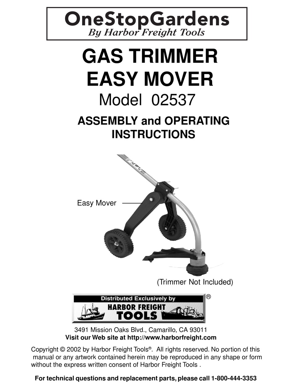ONE STOP GARDENS 02537 TRIMMER ASSEMBLY AND OPERATING INSTRUCTIONS