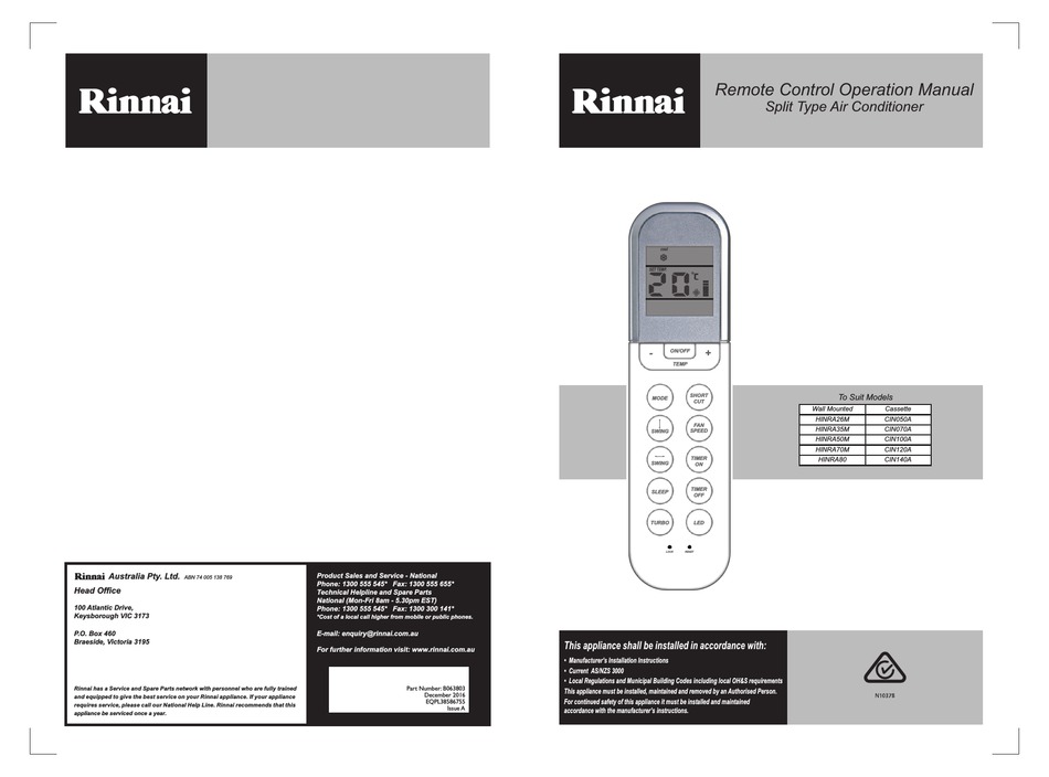 Rinnai Hinra35m Operation Manual Pdf Download Manualslib