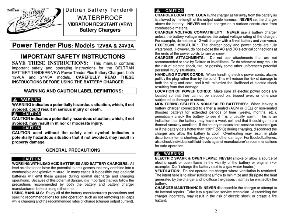 Battery Tender Power Tender Plus 12v6a User Instructions Pdf Download Manualslib