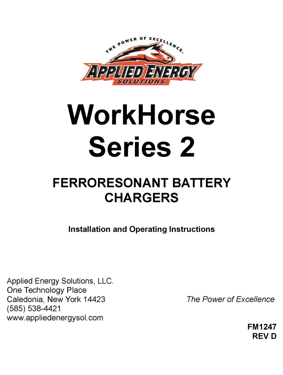 APPLIED ENERGY SOLUTIONS WORKHORSE BATTERY CHARGER OPERATING