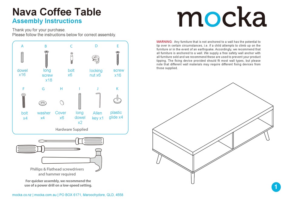 Mocka Nava Coffee Table Indoor, Table Assembly Instructions