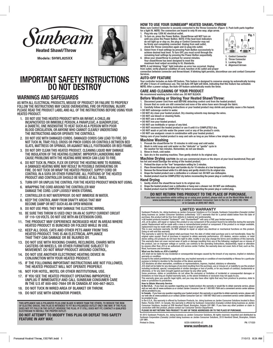 Free Sunbeam Hot Shot 6142 Instructions Manual PDF