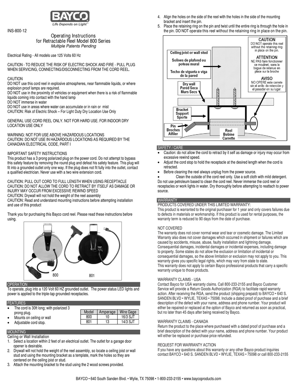 BAYCO 800 SERIES OPERATING INSTRUCTIONS Pdf Download ManualsLib