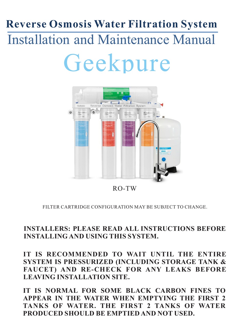 Geekpure Ro Tw Installation And Maintenance Manual Pdf Download Manualslib