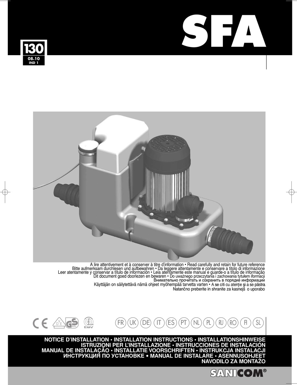 SFA SANICOM WATER PUMP INSTALLATION INSTRUCTIONS MANUAL | ManualsLib