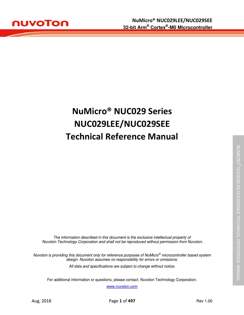 Nuvoton Numicro Nuc029 Series Technical Reference Manual Pdf Download Manualslib