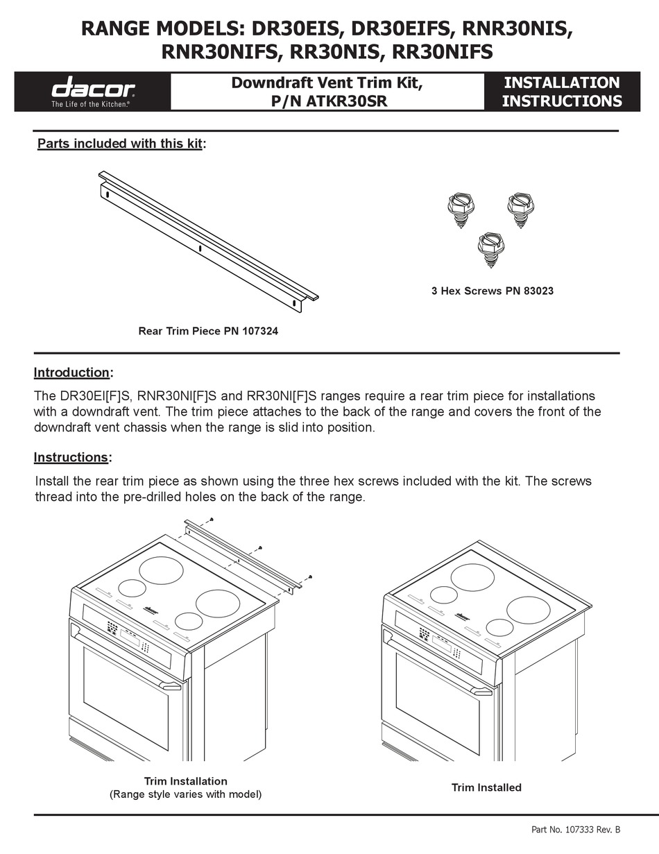 DACOR ATKR30SR INSTALLATION INSTRUCTIONS Pdf Download ManualsLib