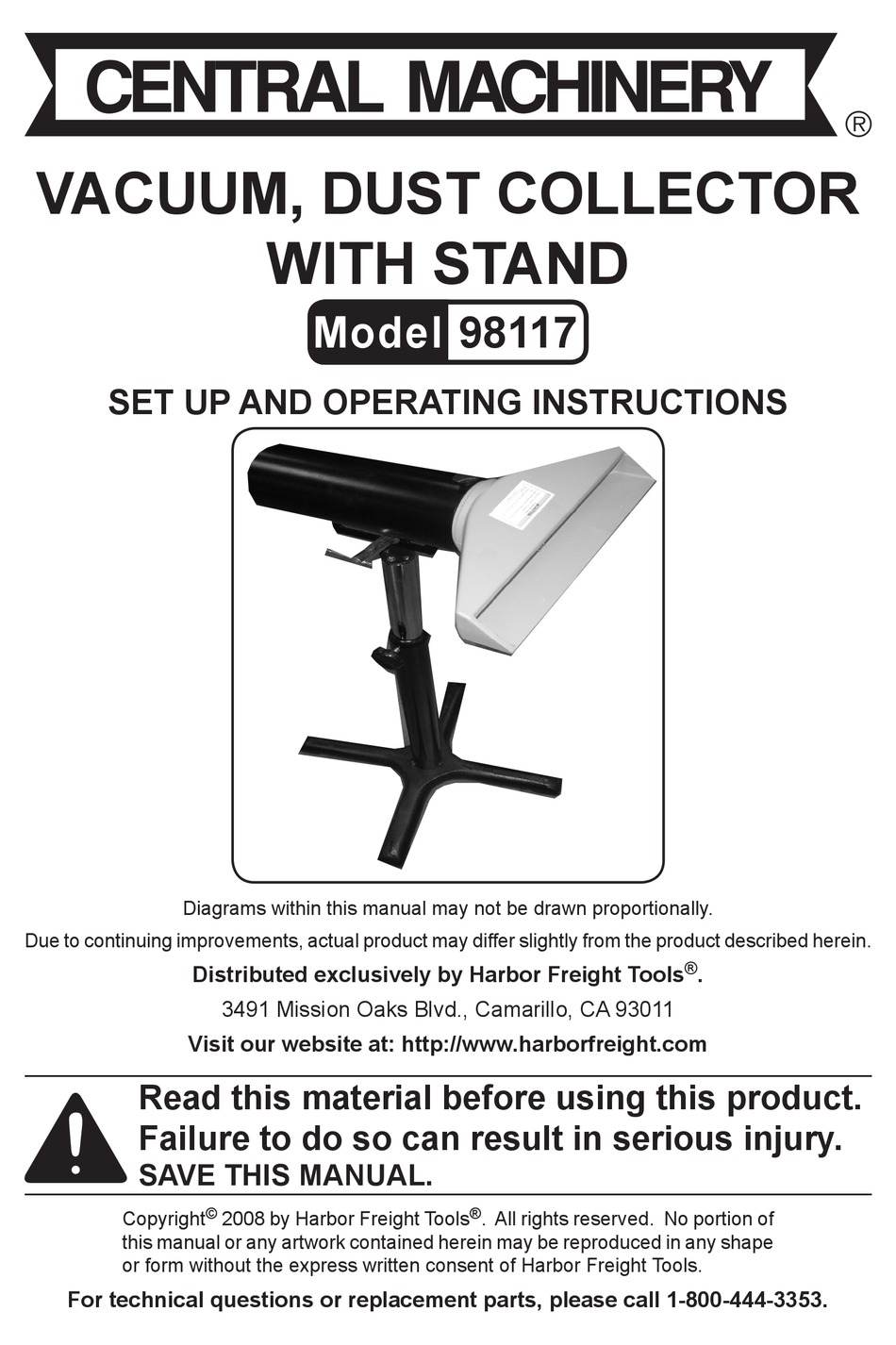 CENTRAL MACHINERY 98117 DUST COLLECTOR SET UP AND OPERATING