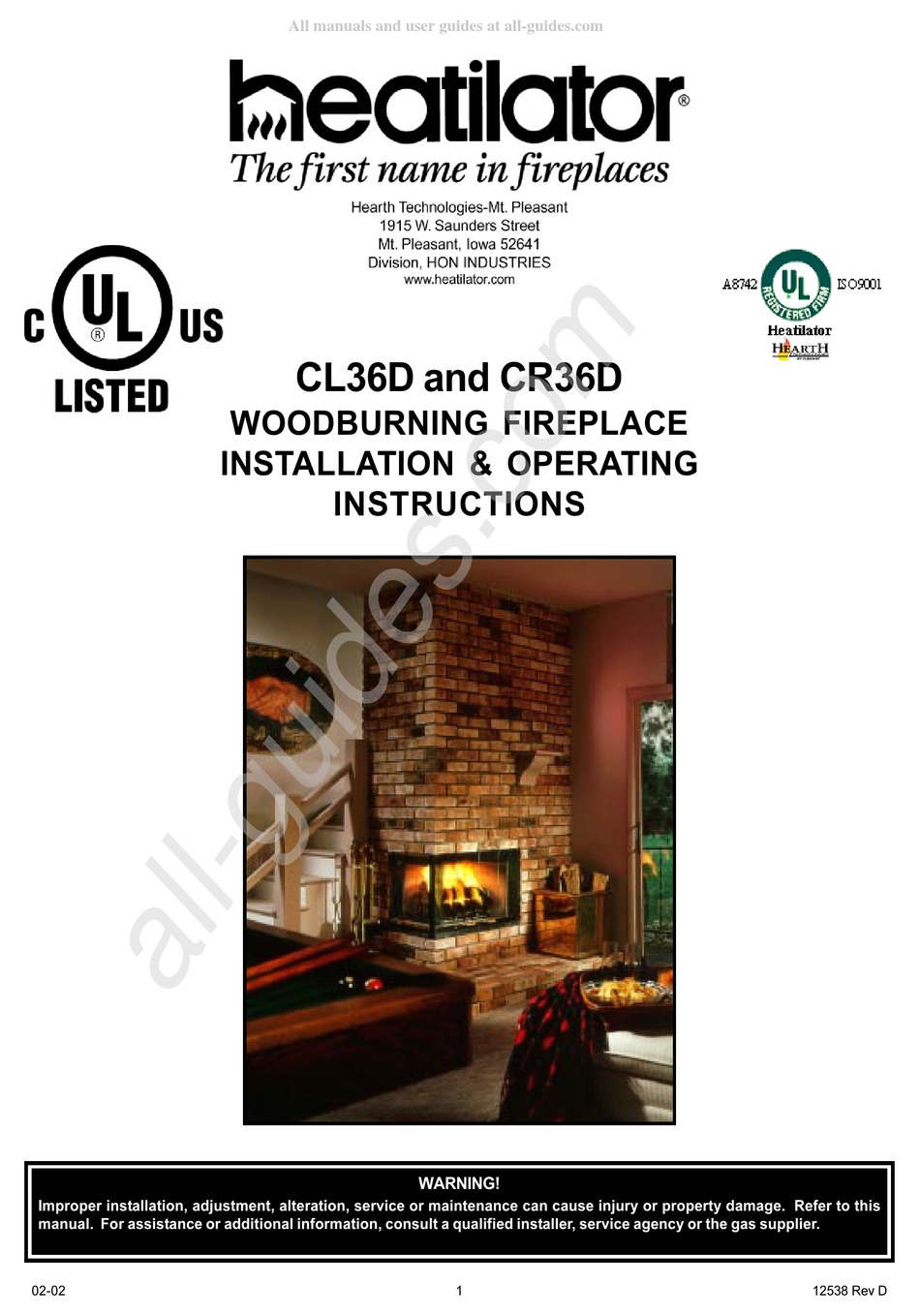 HEATILATOR CL36D INDOOR FIREPLACE INSTALLATION u0026 OPERATING INSTRUCTIONS  MANUAL | ManualsLib