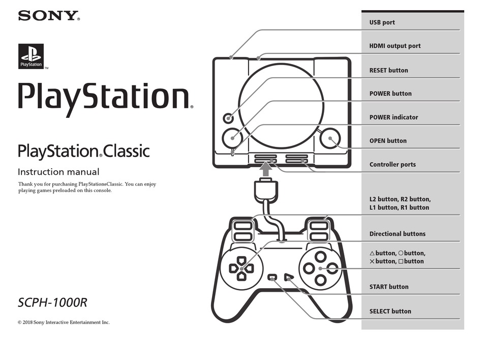 SONY PLAYSTATION CLASSIC SCPH-1000R GAME CONSOLE INSTRUCTION MANUAL