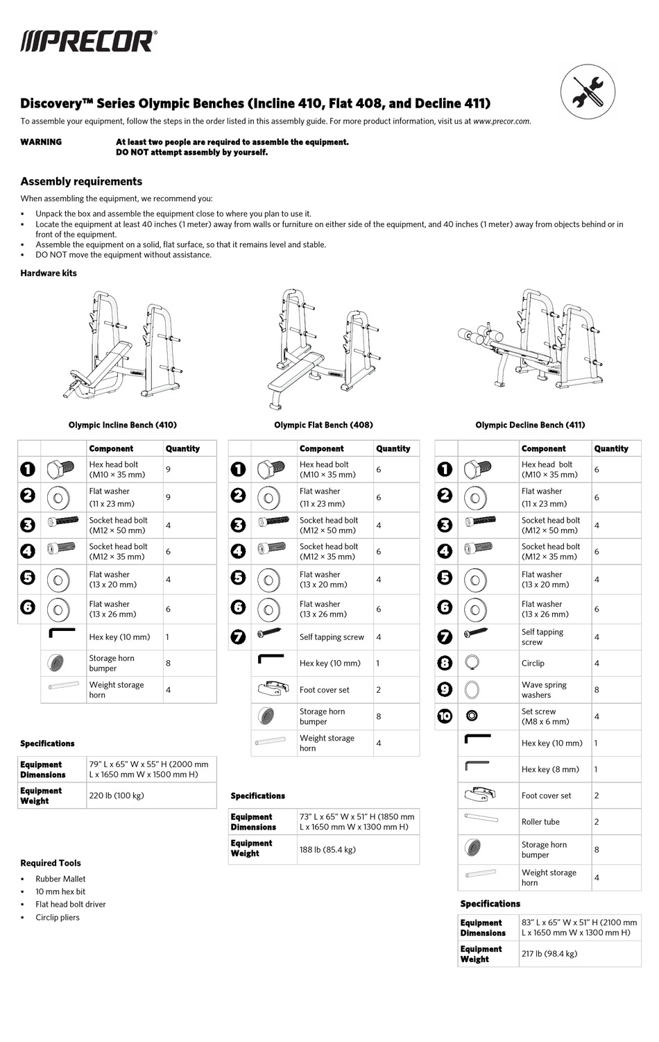PRECOR DISCOVERY OLYMPIC BENCH SERIES HOME GYM ASSEMBLY MANUAL ManualsLib
