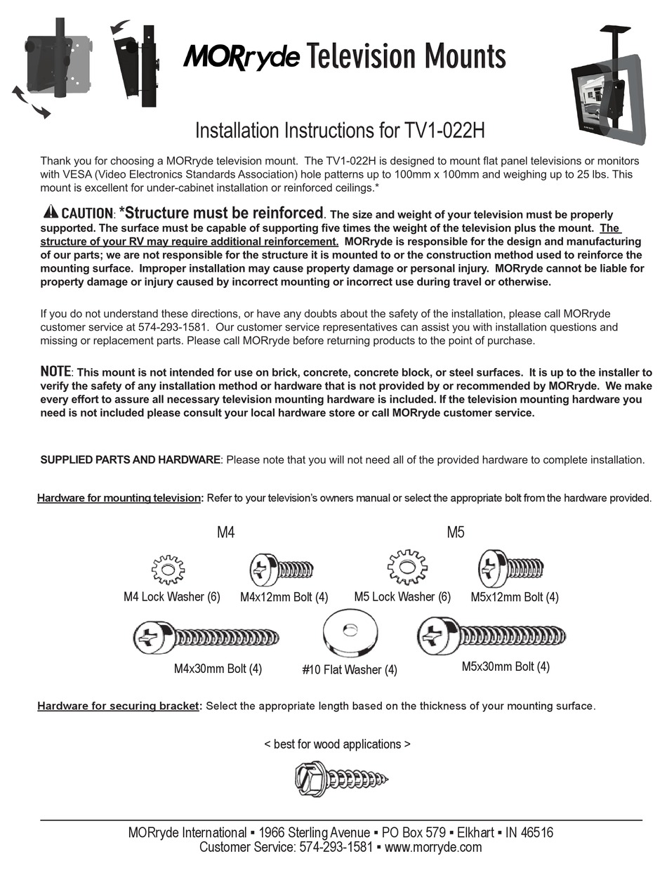 MORRYDE TV1022H TV MOUNT INSTALLATION INSTRUCTIONS ManualsLib