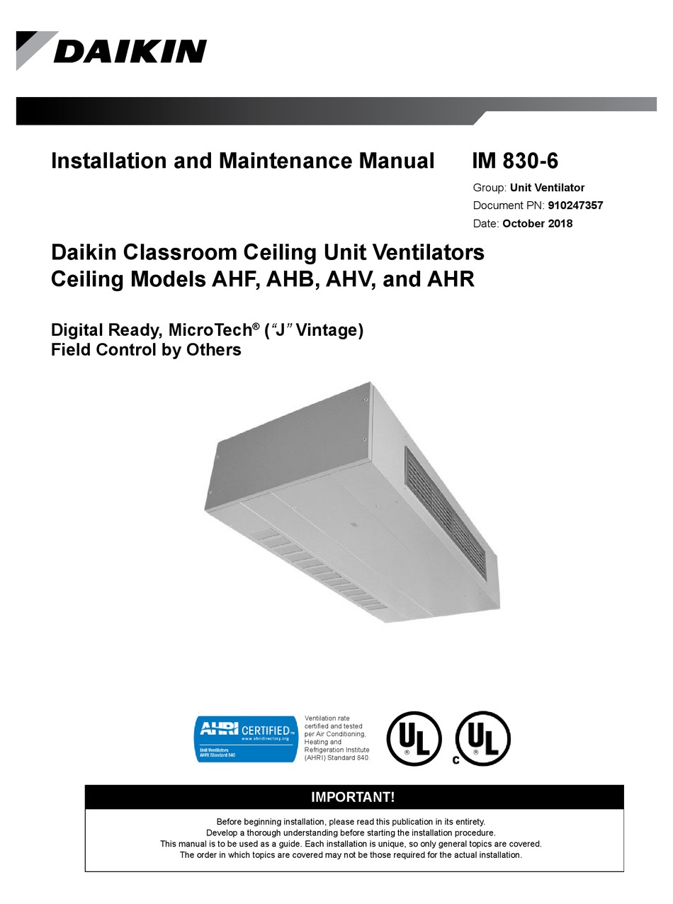 DAIKIN IM 8306 FAN INSTALLATION AND MAINTENANCE MANUAL ManualsLib