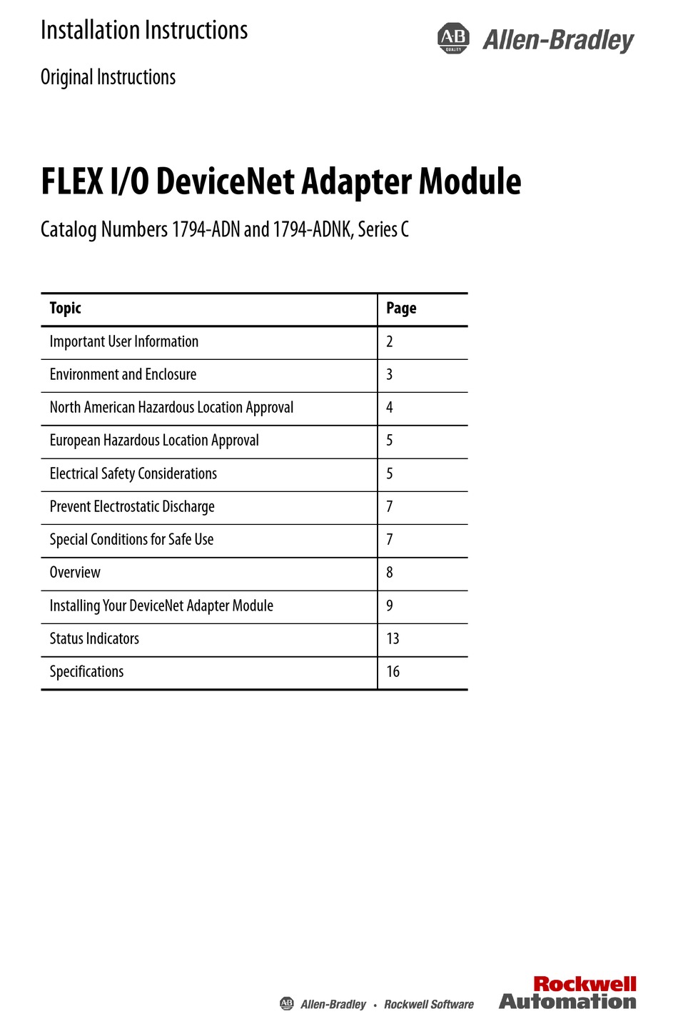 ALLEN-BRADLEY C SERIES INSTALLATION INSTRUCTIONS MANUAL Pdf Download