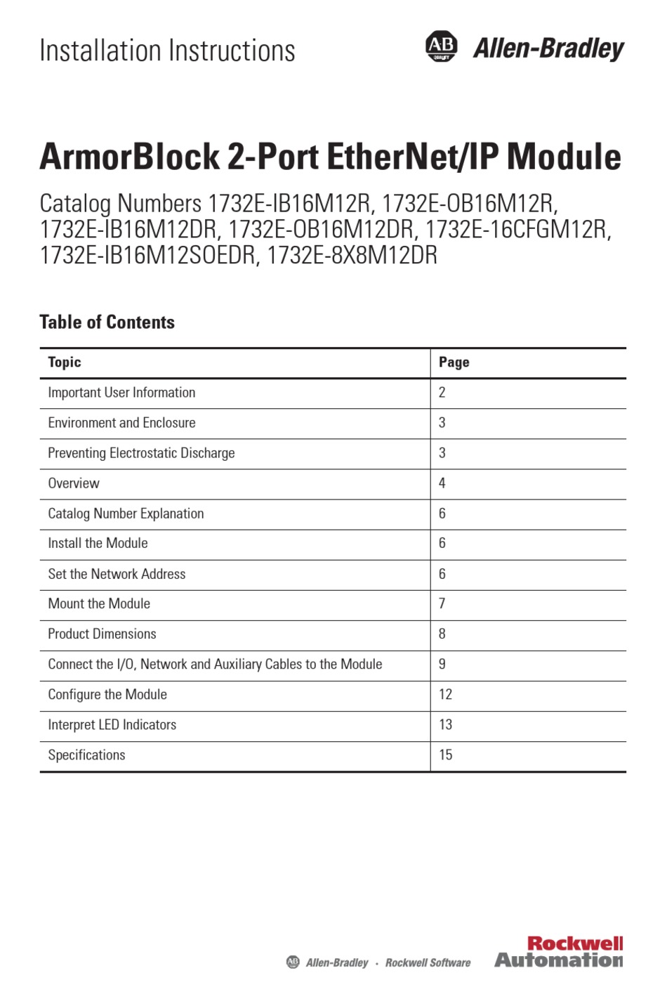 ALLEN-BRADLEY ARMORBLOCK ETHERNET/IP 1732E-OB16M12R INSTALLATION